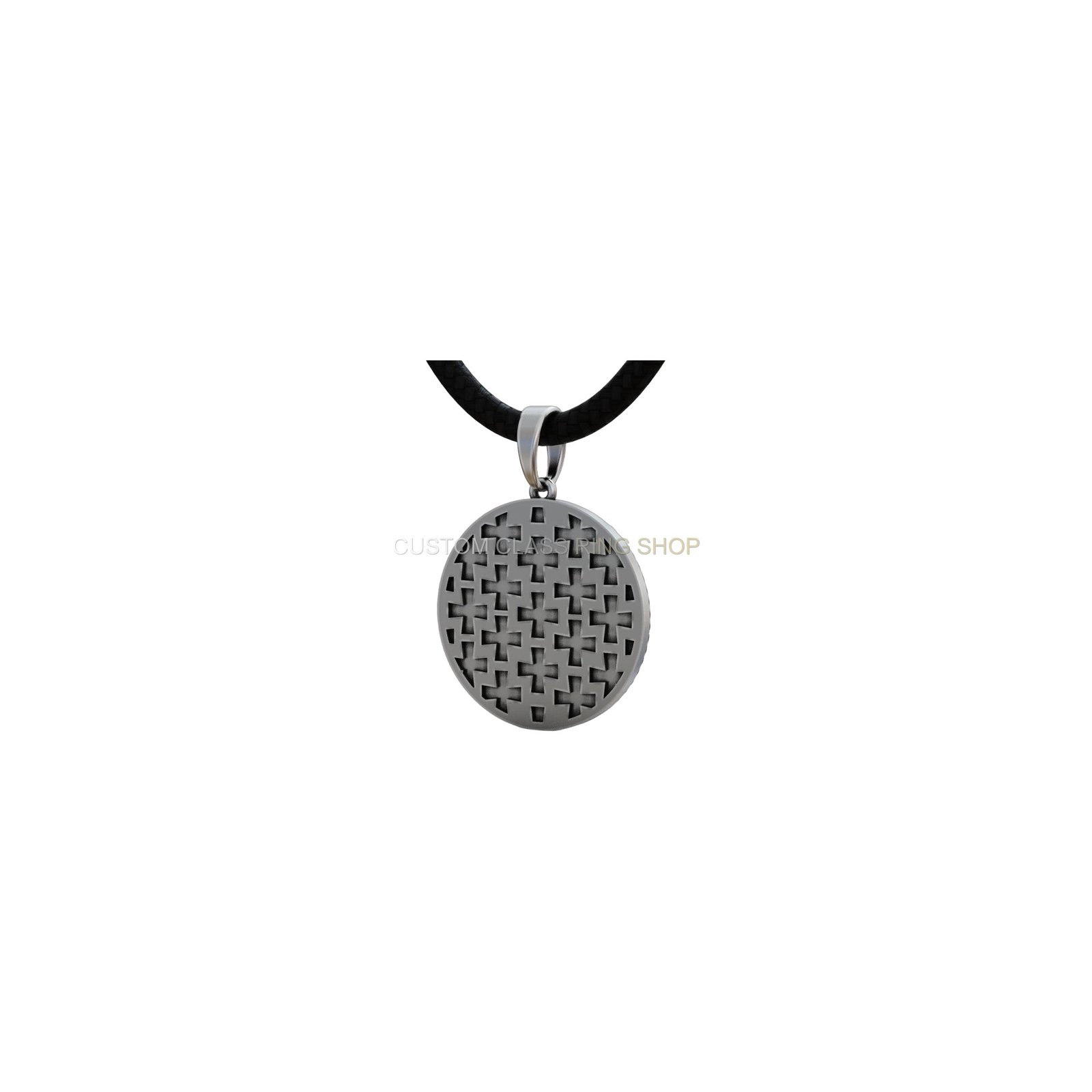 Sterling silver saint george slaying dragon pendant, front head-on view with black cord