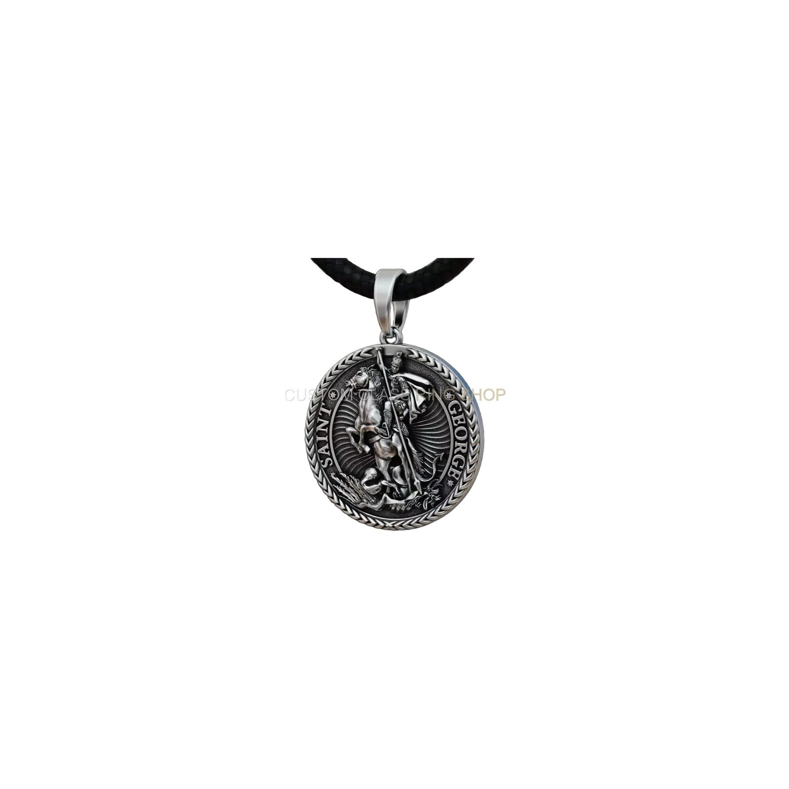 sterling silver saint george slaying dragon pendant oxidized 925