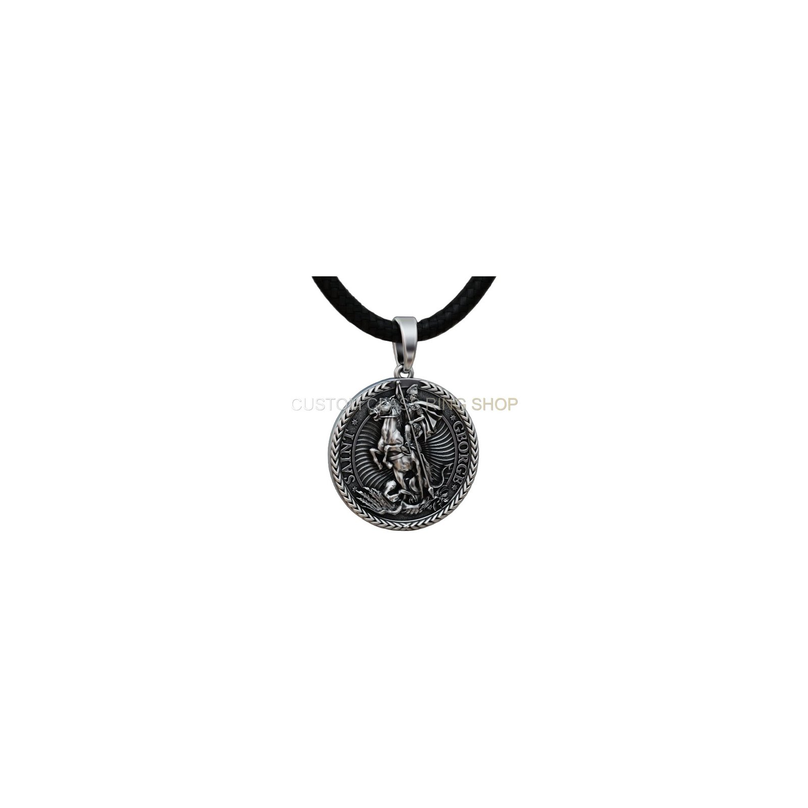 sterling silver saint george slaying dragon pendant oxidized 925