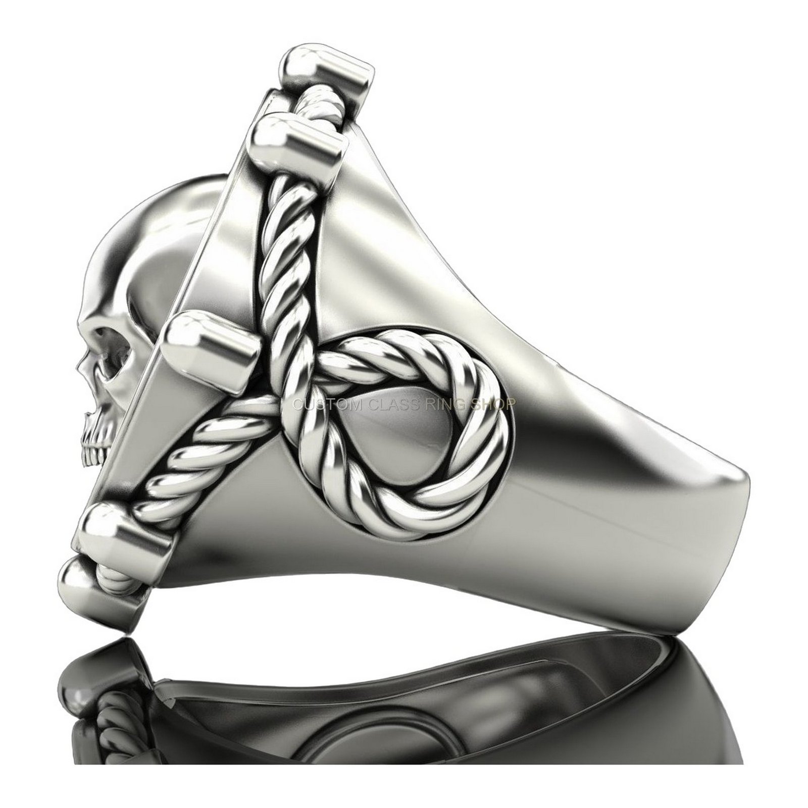 Mens oxidized sterling silver skull statement ring with beaded frame