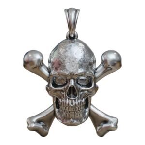 Sterling silver skull and crossbones pendant with oxidized finish