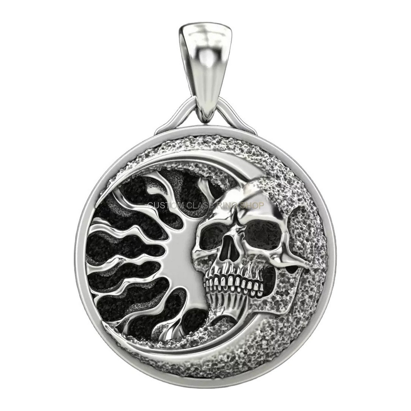 Unisex sterling silver brain skull pendant - oxidized 925 handmade statement piece