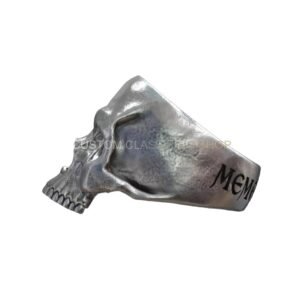Sterling silver skull engraved ring, left side profile of skull head detail