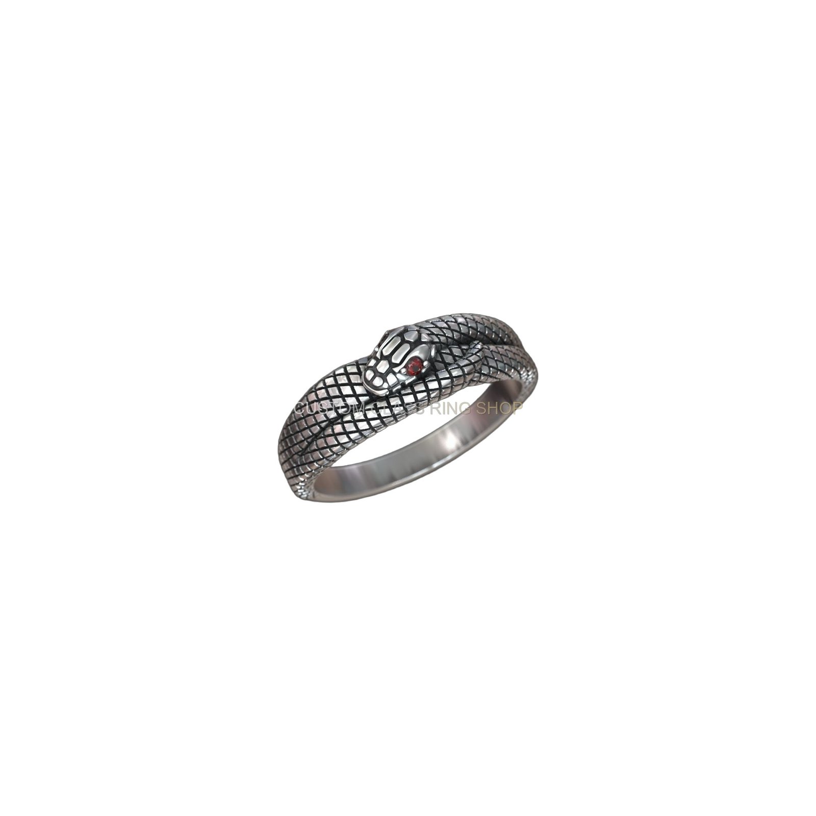 Sterling silver snake scale ring gems, scaled band three-quarter view