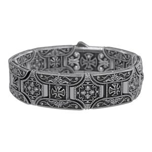 Sterling silver cross filigree cuff bracelet with oxidized antique finish