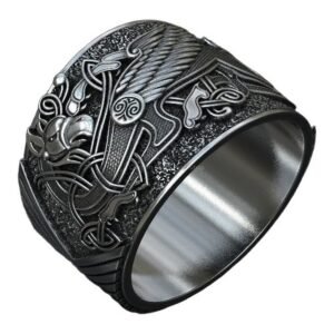 Mens sterling silver griffin statement ring with Celtic knotwork
