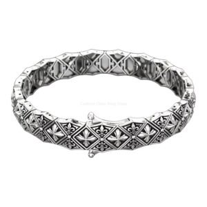 Mens sterling silver cross cuff bracelet with antique oxidized finish