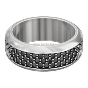 Mens sterling silver black stone statement ring with beaded inlay