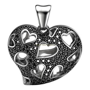 Sterling silver heart love pendant with beaded frame