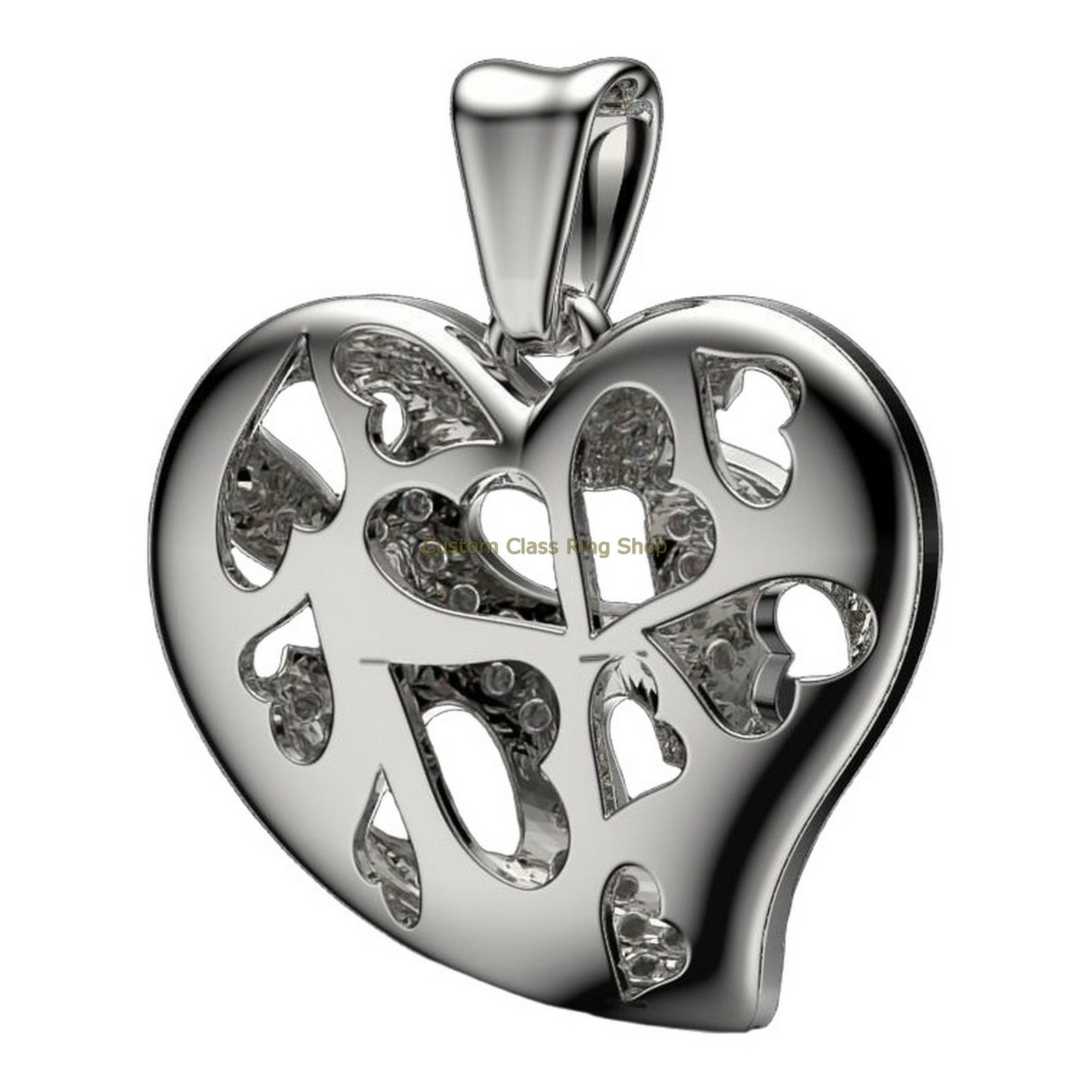 Sterling silver heart love pendant with beaded frame