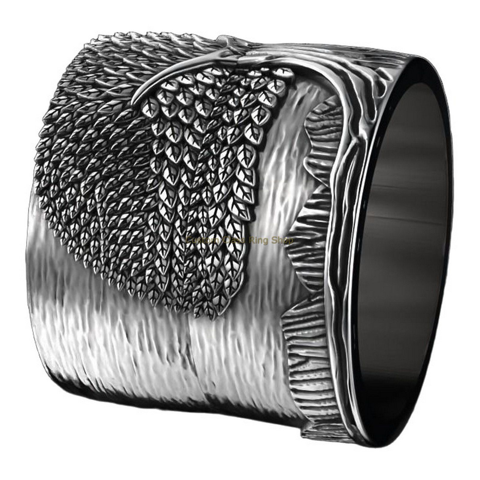 Sterling silver tree of life ring, top circular view