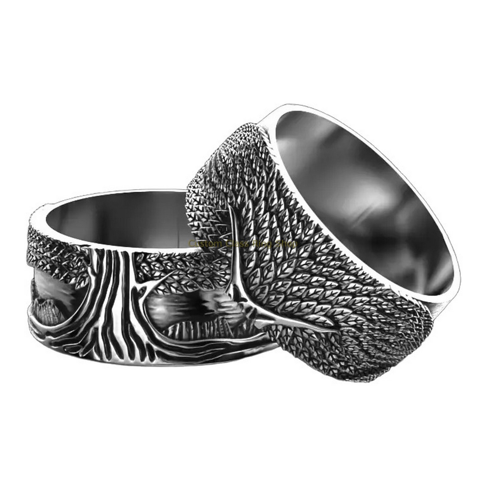 Sterling silver tree of life ring, bottom circular view