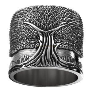 Sterling silver tree of life ring with textured oxidized finish