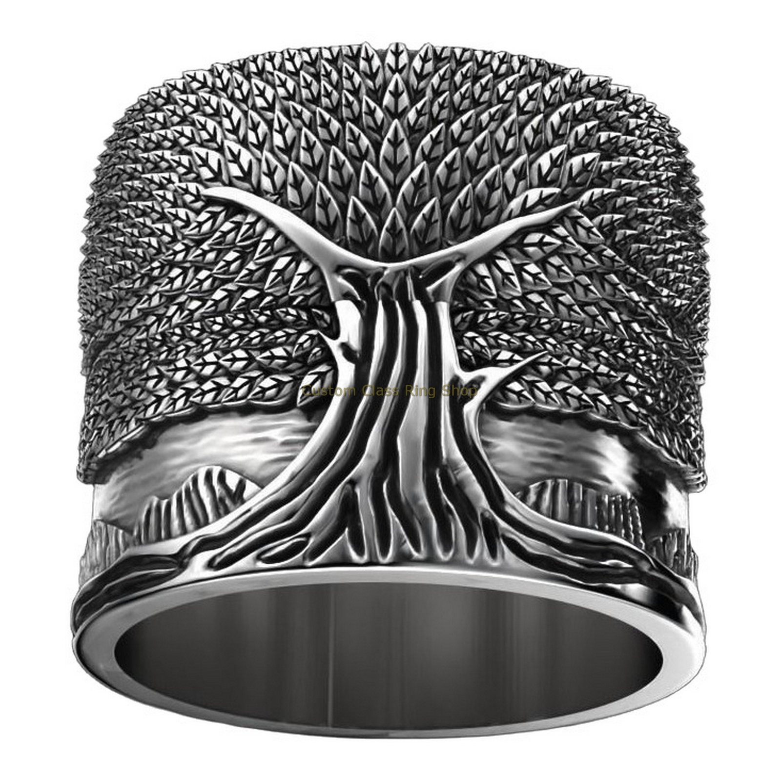 Sterling silver tree of life ring with textured oxidized finish