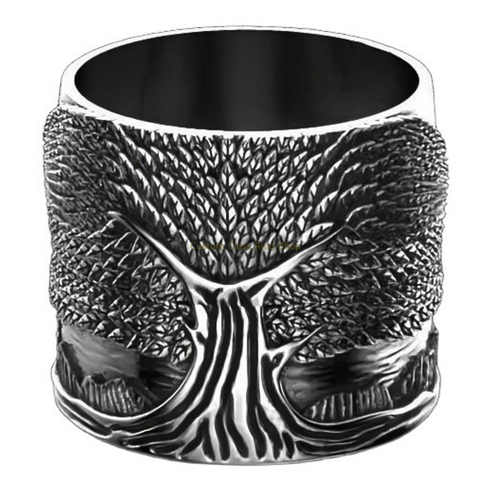 Sterling silver tree of life ring with textured oxidized finish