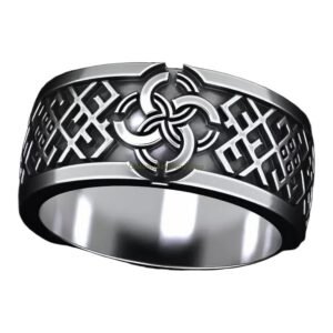 Sterling silver celtic knot statement ring with geometric lattice pattern