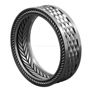 Sterling silver dragon scale statement ring with rope border details