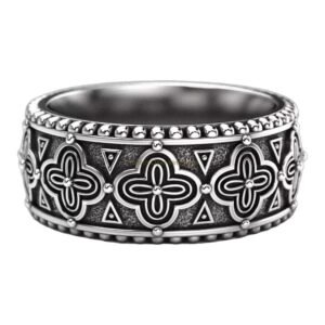 sterling silver antique floral cross ring with beaded borders