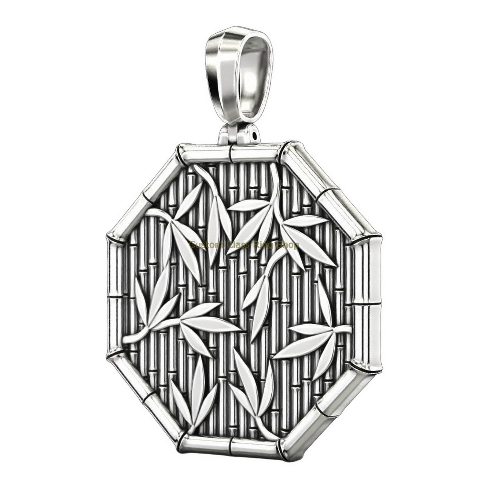 Sterling silver samurai panda pendant with geometric border