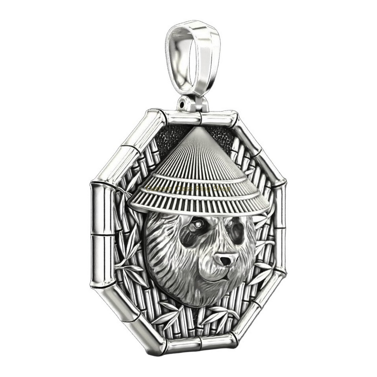 Sterling silver samurai panda pendant, technical matte finish with detail