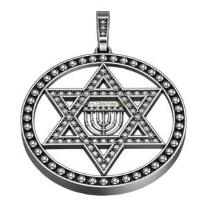 Sterling silver star of david menorah pendant with beaded frame