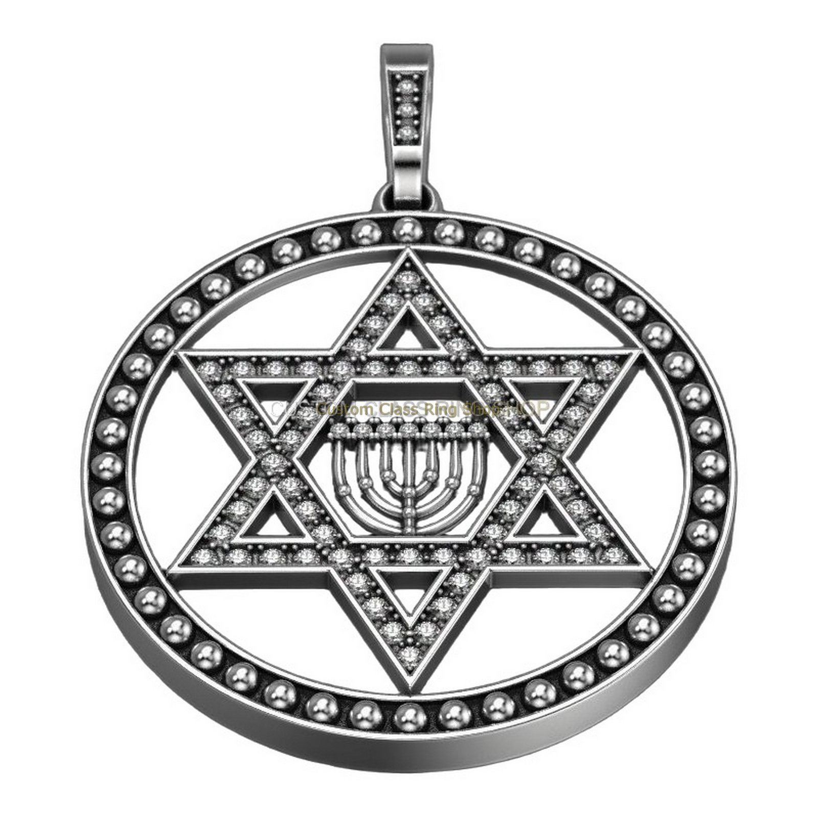 Sterling silver star of david menorah pendant with beaded frame