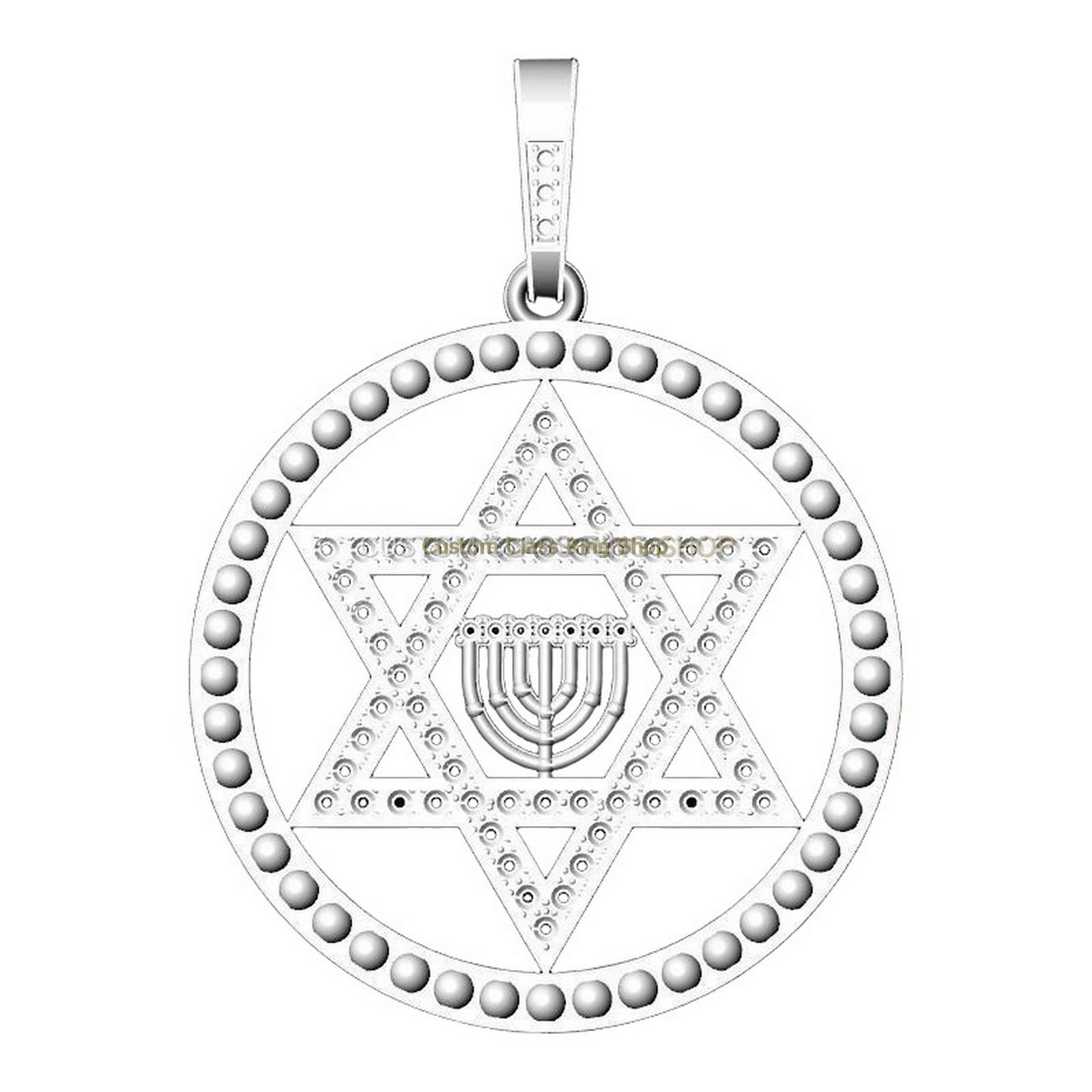Sterling silver star of david menorah pendant, Clean line drawing illustration