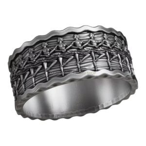 Sterling silver Swan Lake ballet relief ring with scalloped border