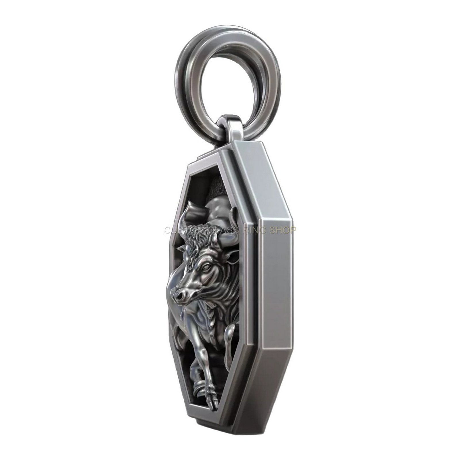 Taurus zodiac sterling silver bull pendant, silver pendant angled side angle