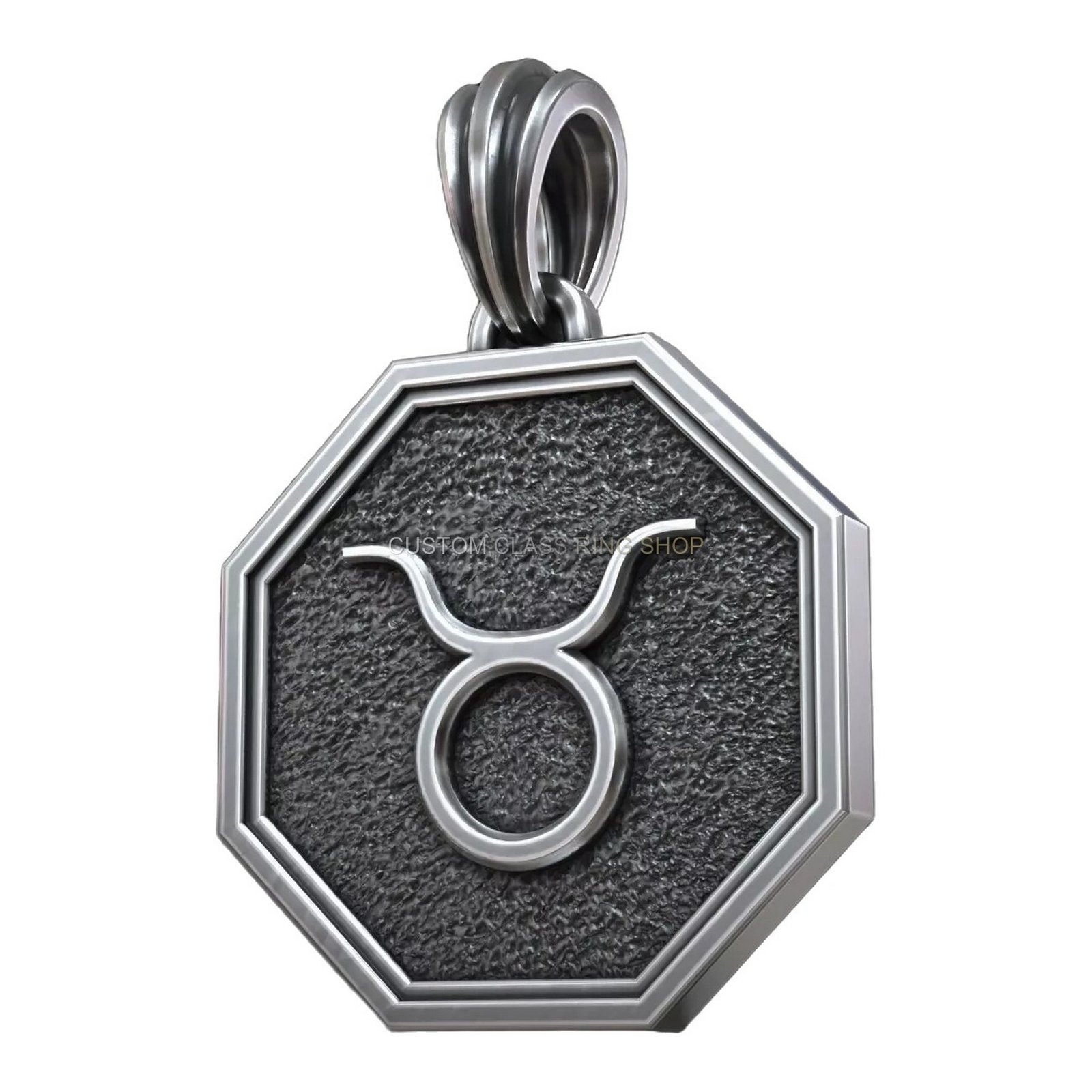 Taurus zodiac sterling silver bull pendant, silver pendant three-quarter angle