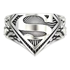 sterling silver superman shield statement ring with polished finish