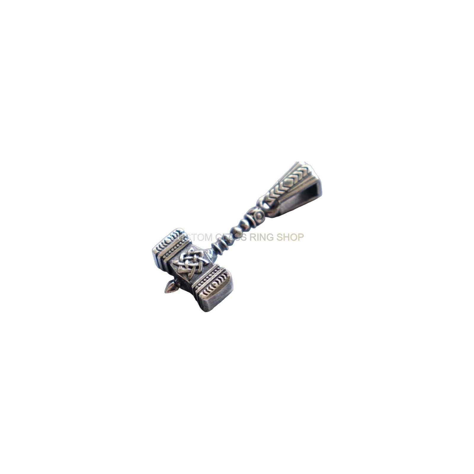 Sterling silver Thor hammer pendant necklace, angled three-quarter view