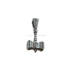 Sterling silver Thor hammer pendant with Celtic knotwork and geometric borders