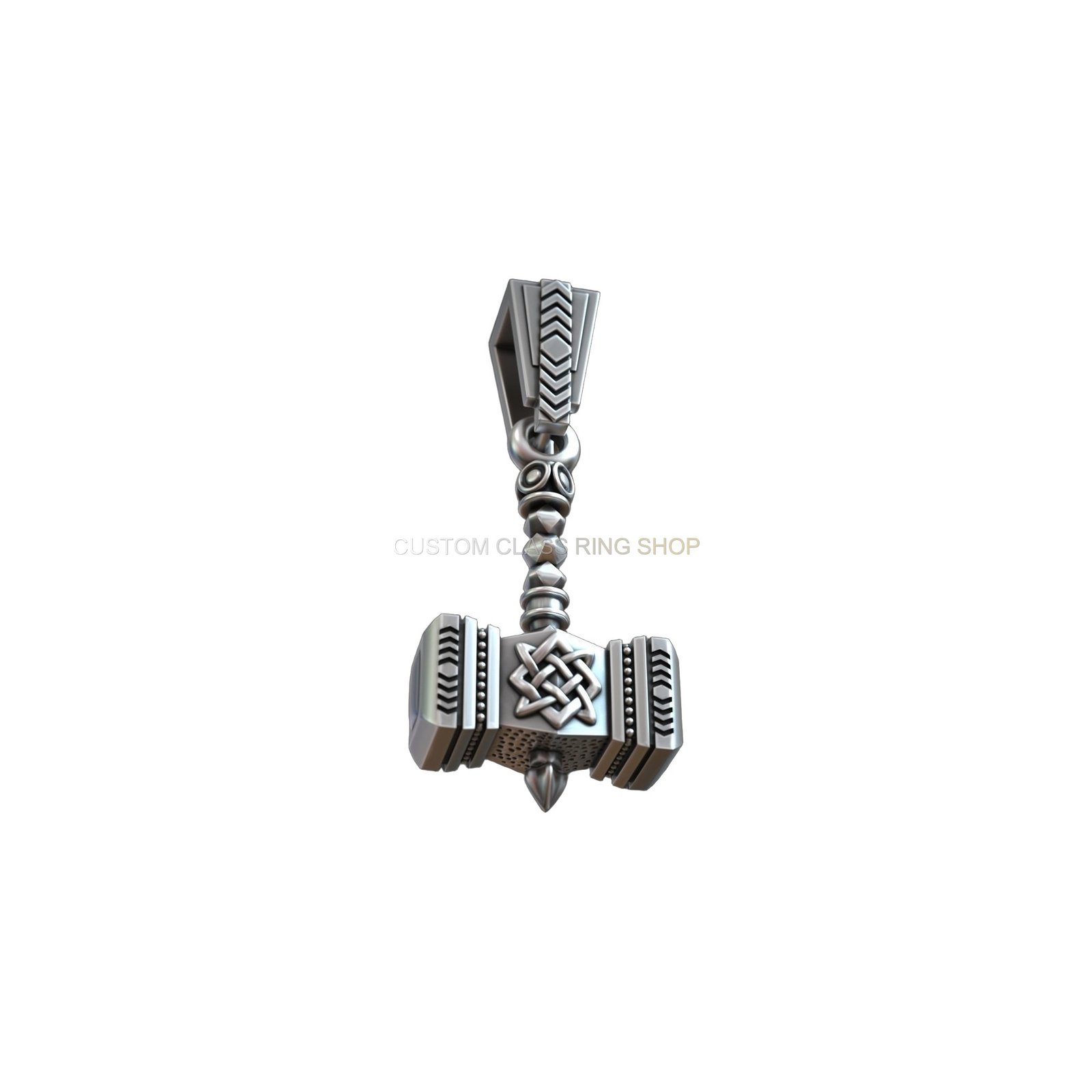 Sterling silver Thor hammer pendant with Celtic knotwork and geometric borders