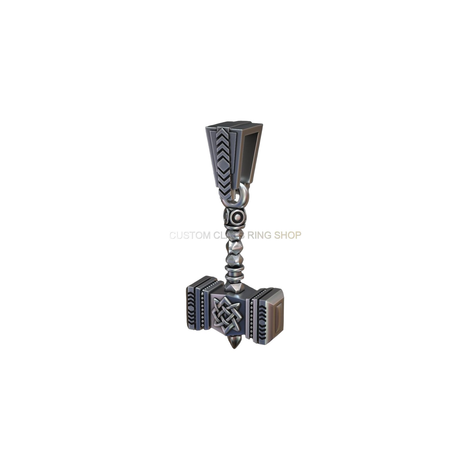 Sterling silver Thor hammer pendant necklace, front straight-on view detail