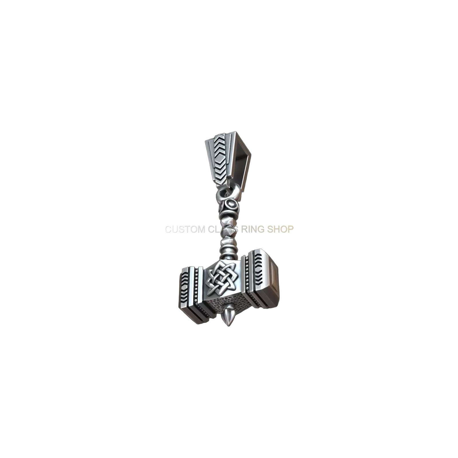 Sterling silver Thor hammer pendant necklace, side profile view