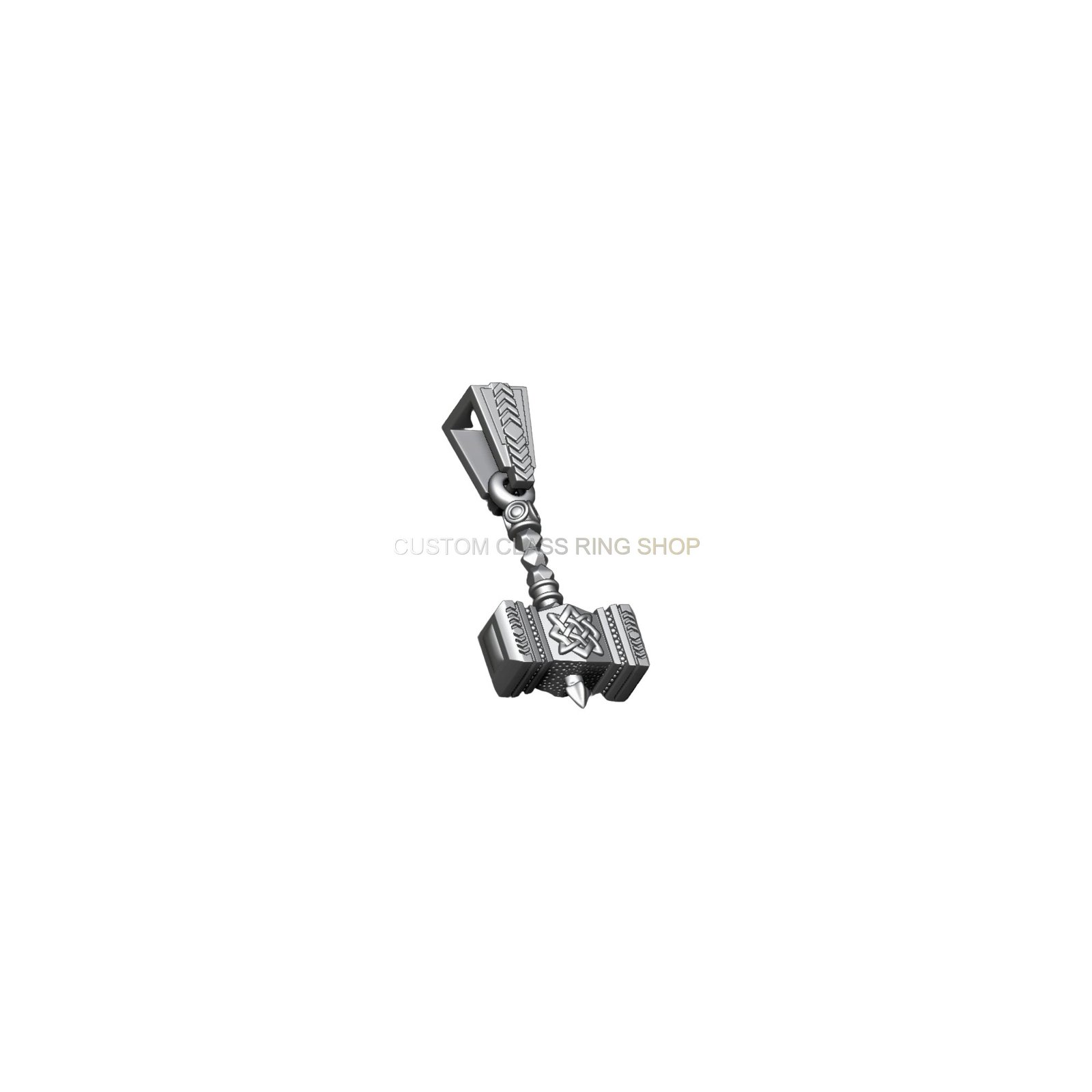 Sterling silver Thor hammer pendant necklace, angled hanging perspective