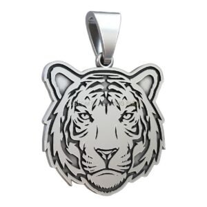 Sterling silver tiger face statement pendant polished 925 relief
