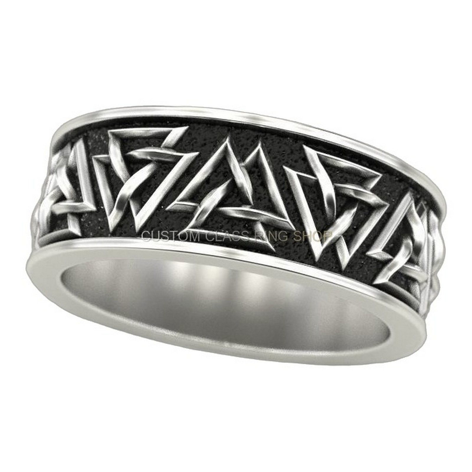 Sterling silver interlocking triangles ring, tilted angled detail view