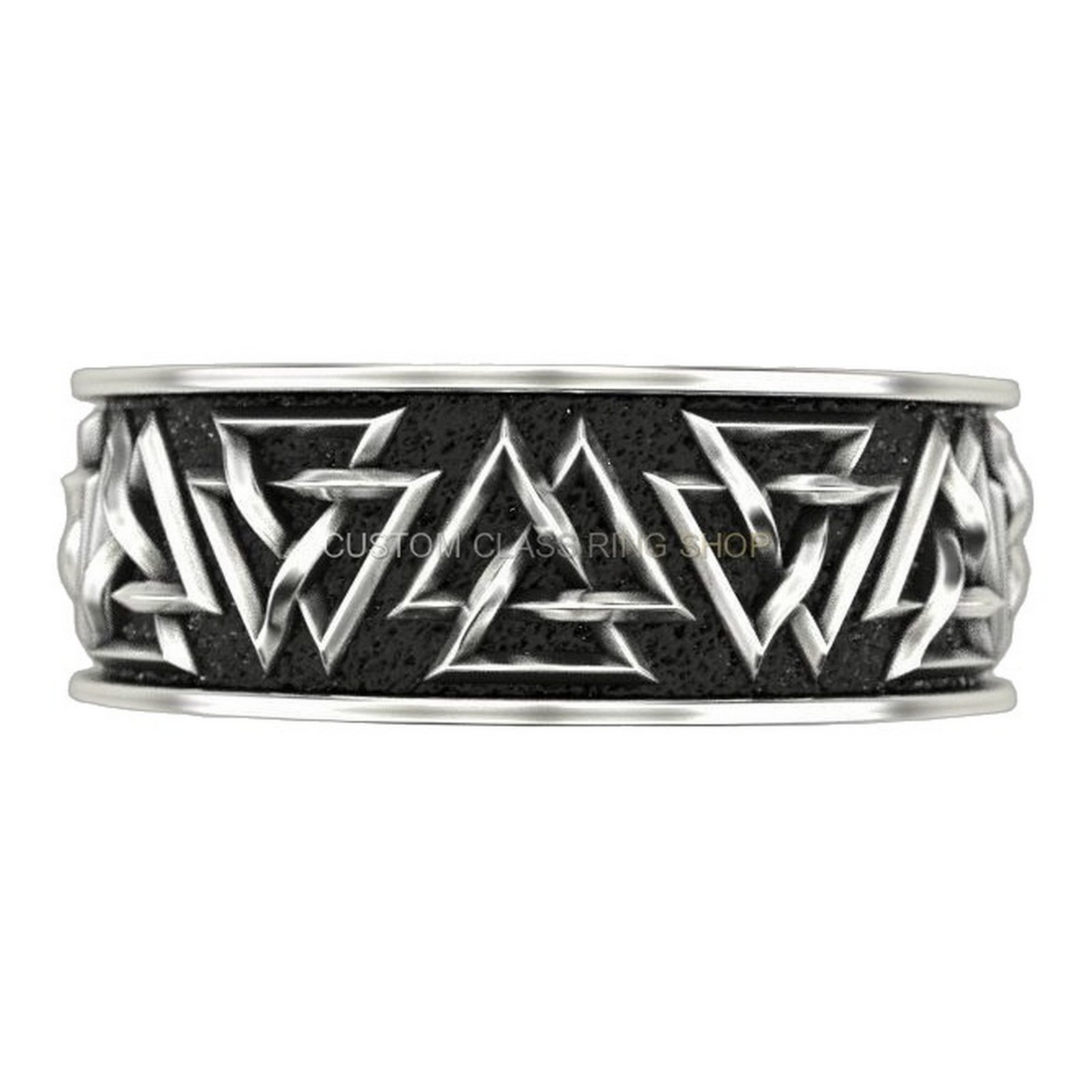 Sterling silver interlocking triangles ring, flat top-down band view