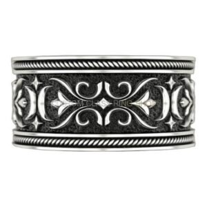 Sterling silver viking ornamental statement ring with oxidized antique finish