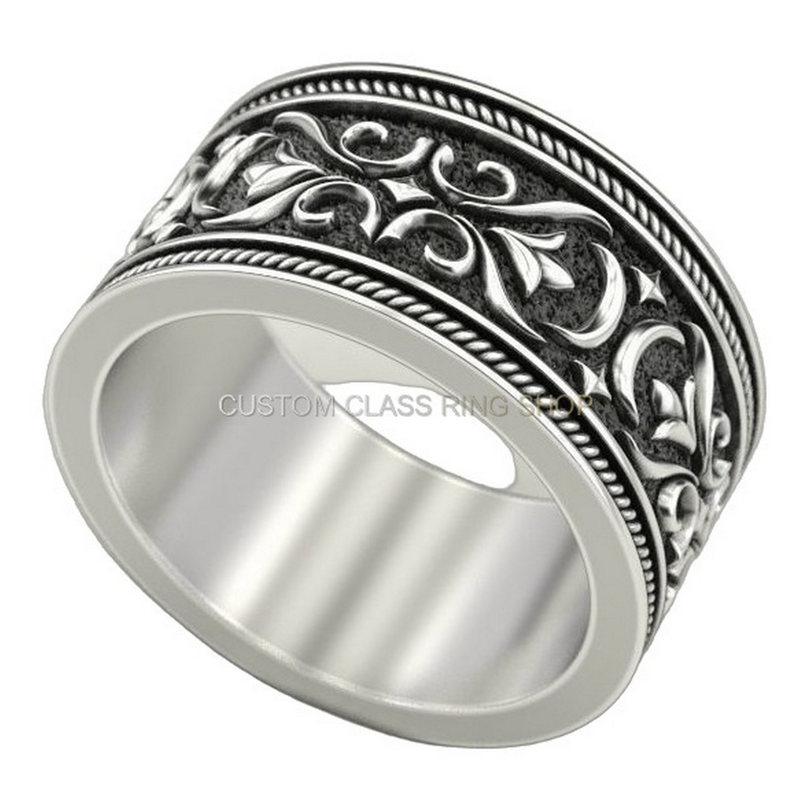 Sterling silver viking ornamental statement ring, Angled three-quarter view detail