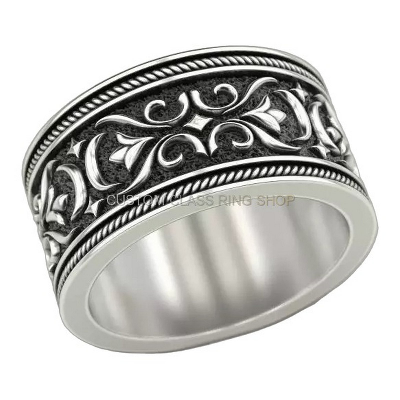 Sterling silver viking ornamental statement ring, Left side profile showing band depth