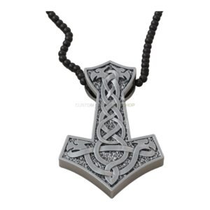 Sterling silver viking axe pendant necklace with Celtic knotwork