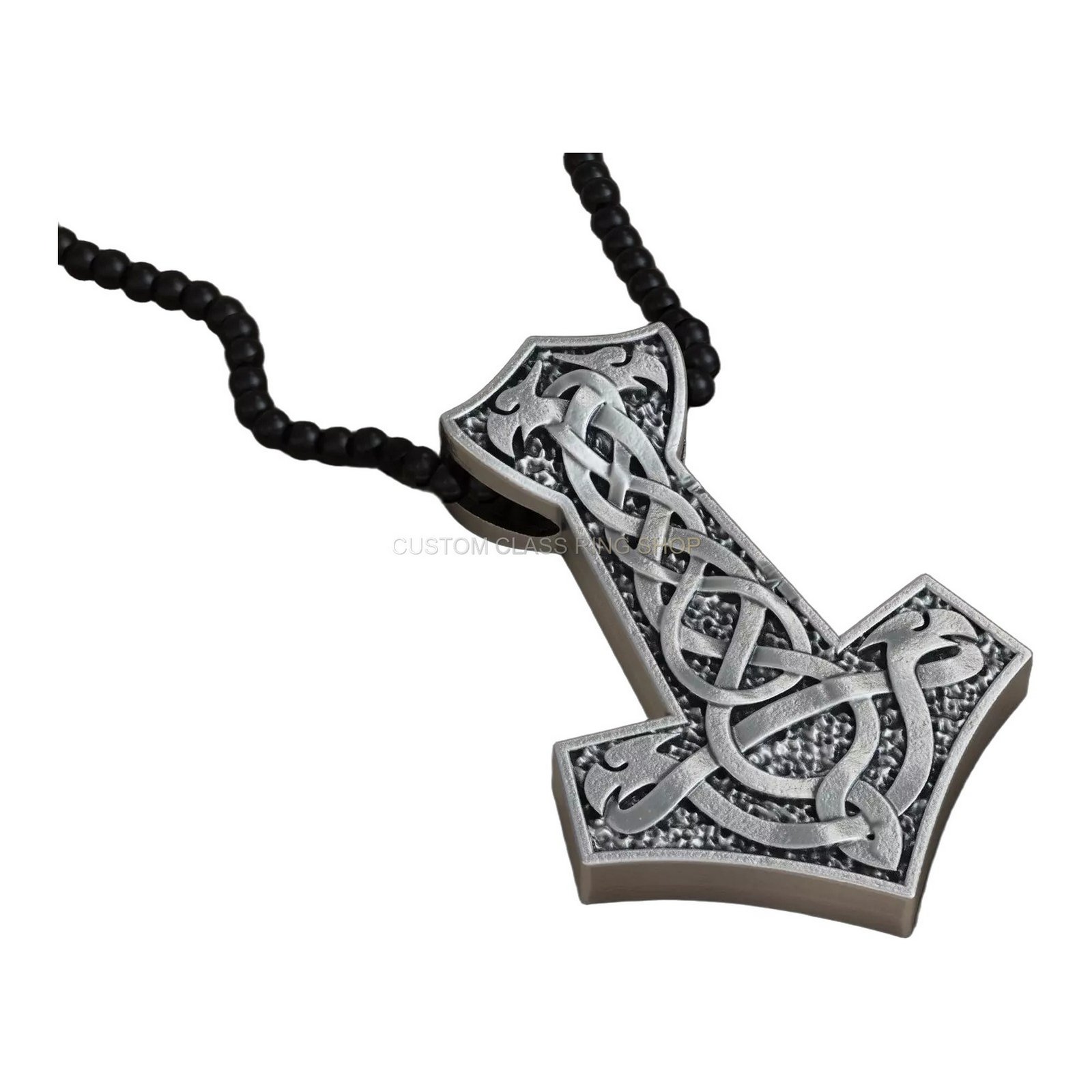 Sterling silver viking axe pendant necklace, side angle tilted perspective