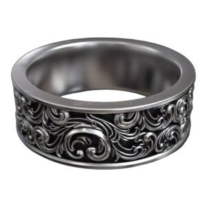 Vintage baroque ornate sterling silver ring with floral heraldic pattern
