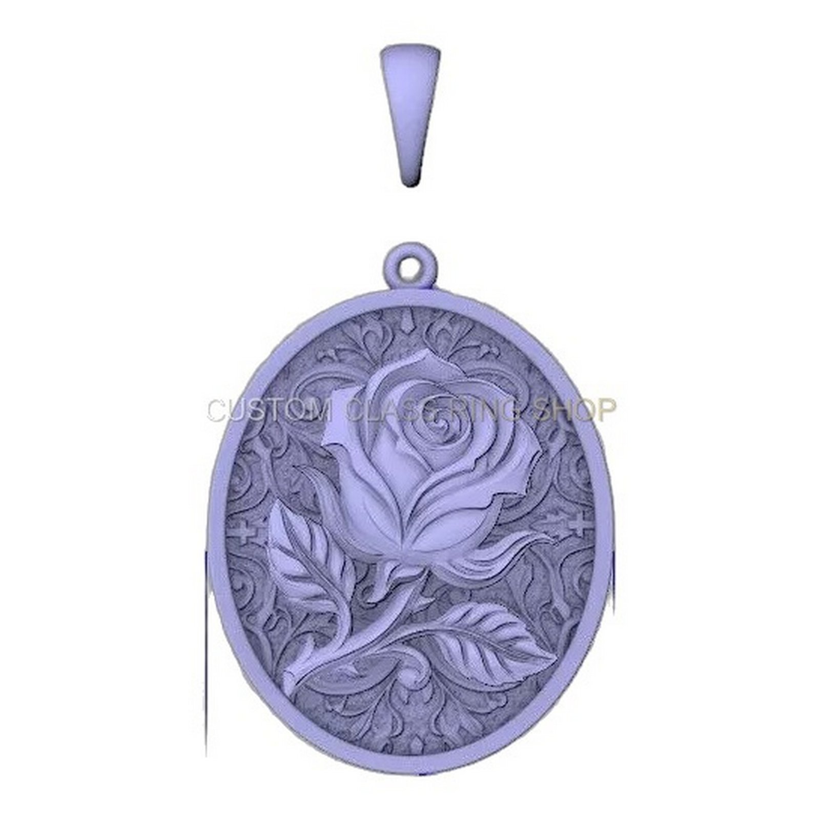 Vintage oval rose sterling silver pendant with ornate filigree border