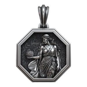 Virgo zodiac sign sterling silver pendant with maiden relief