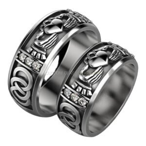 Sterling silver claddagh wedding band ring with crowned heart and hands