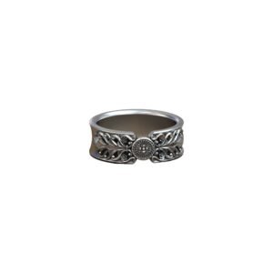 Sterling silver baroque pattern wedding ring with ornate filigree and sunburst detail